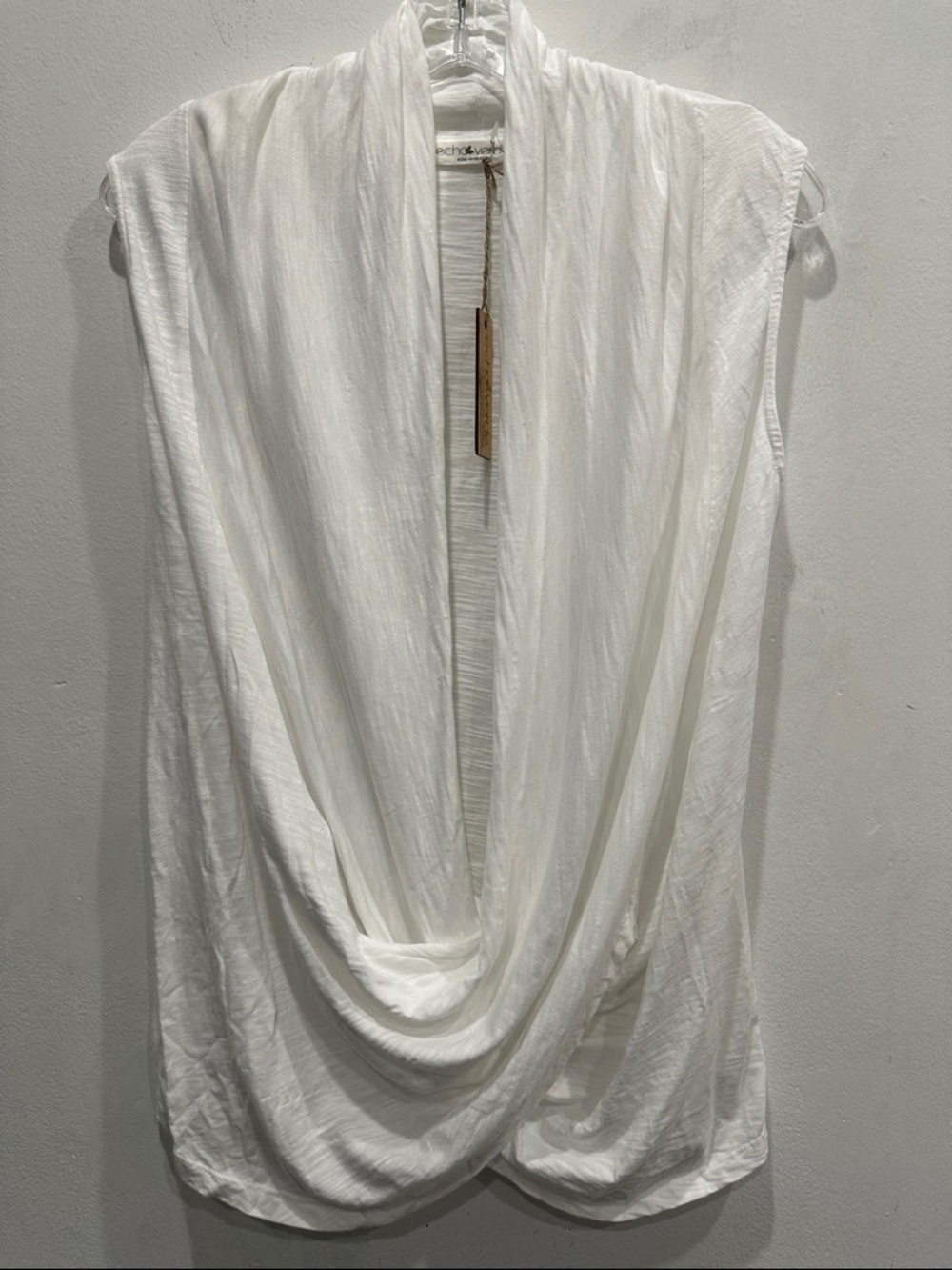 Echo Verde sleeveless blouse draped top cowl neck white organic cotton small NWT
